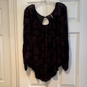 Chic Floral Women's Blouse in Black and Purple